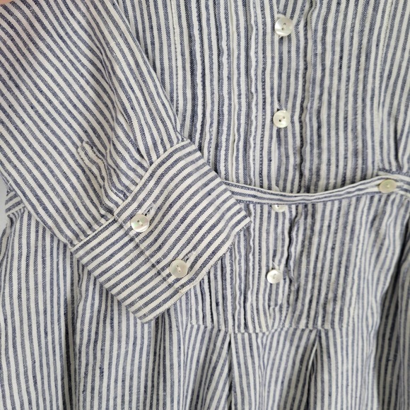 NIMES 100% Linen Shirt Dress Sz Medium Blue White Stripe Nautical Cottage - Picture 5 of 8